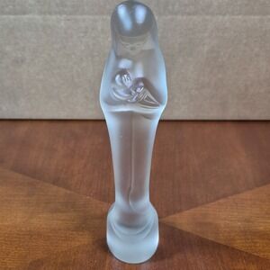 Frosted glass Madonna w/Child sculpture, Leerdam Art Deco by Stef Uiterwaal 9.5"